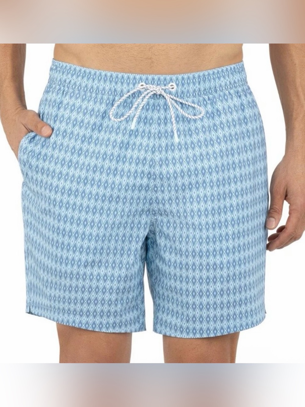 Bonobos Men’s Light Blue Diamond-Pattern Swim Trunks